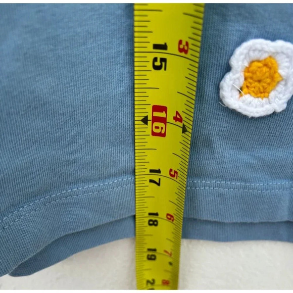 Zara Womens Short Sleeve Crew Neck Embroidered Daisy Flowers T Shirt Blue Sz M - Picture 8 of 12